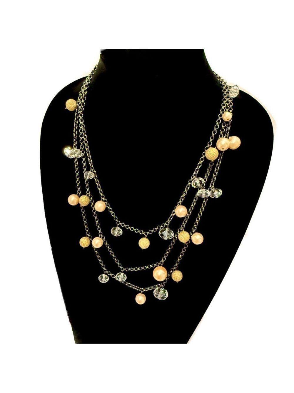 CHICO’S | Multi-Strand Glitter Gold, Pearl & Crystal Beaded Necklace | NWOT - Picture 4 of 8